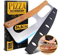 Sidorenko LOCO BIRD Coupe Pizza Professionnel 34,5 cm - Couteau Pizza Demi Lune en Acier Inoxydable - Manche en Bambou et Protection de Lame - Mezzaluna pour Pizzas, Herbes et Légumes