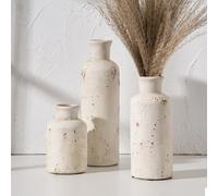SIDUCAL Lot de 3 vases rustiques en céramique en Terre Cuite blanchie à la Chaux pour décoration d'intérieur, Salon, étagère, cheminée (Blanc Rustique)