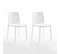 SIEDITI FUORI E DENTRO 2 Chaises Blanches en résine renforcée | Chaises Dafne empilables pour la cuisine, le jardin ou le restaurant. Faciles à nettoyer.