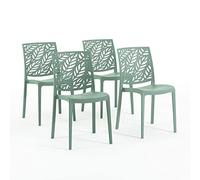 SIEDITI FUORI E DENTRO 4 Chaises Vertes en résine renforcée | Chaises Dafne empilables pour la cuisine, le jardin ou le restaurant. Faciles à nettoyer.