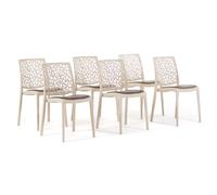 SIEDITI FUORI E DENTRO 6 chaises crème en polypropylène avec coussin taupe | Chaises Anna pour cuisine ou salle à manger. Empilable avec coussin en velours.