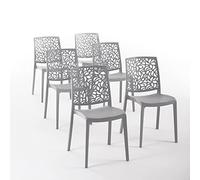 SIEDITI FUORI E DENTRO Chaises en résine avec Fibre de Verre empilables pour intérieur/Cuisine/Salle à Manger et extérieur/Jardin Anna (6 Chaises, Gris Foncé)