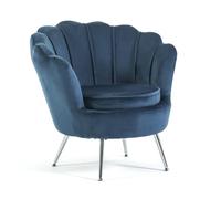 SIEDITI FUORI E DENTRO Fauteuil rembourré avec dossier en velours avec pieds chromés, fauteuil de salon et chambre design vintage et rétro Perle (jambes argent, velours bleu)