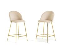 SIEDITI FUORI E DENTRO Sara XL Lot de 2 tabourets rembourrés en velours pour cuisine/comptoir/salle à manger avec pieds en métal, hauteur 65 cm (velours crème, pieds dorés)