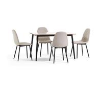 SIEDITI FUORI E DENTRO Set Table Effet Bois et 4 chaises en Tissu Beige | Table rectangulaire 120x70 cm avec plateau stratifié et 4 chaises en tissu