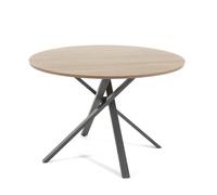 SIEDITI FUORI E DENTRO Table ronde diamètre 110 cm avec pieds croisés et haut stratifié effet bois, table à manger pour 4 personnes, pieds en X, style modal - Carlo