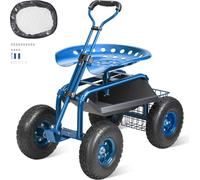 Siège à roulettes Chariot d'atelier en acier pouvant supporter jusqu'à 136kg Chariot de jardin avec poignée de 25cm et siège réglable en hauteur Chariot à roulettes 30PSI Pression des pneus Siège de t