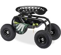 Siège à roulettes Relaxdays, pour le jardin et l'atelier, 150 kg, réglable en hauteur de 48 à 56 cm, siège de jardin mobile à 4 roues, noir