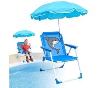Siège de camping pour enfants avec parasol - Siège pour enfants pour l'extérieur - Aventures en plein air - Pliable et résistant au vent - 38 x 52 cm - Motif : requin
