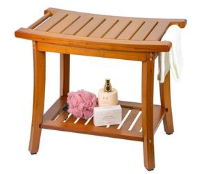 Siège de douche en teck avec poignées, tabouret portable, dimensions : 33,2 x 56 x 47,2 cm