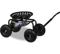 Siège de jardin mobile Relaxdays, réglable en hauteur, 150 kg, espace de rangement, siège à roulettes pour le jardinage, acier, pneus gonflables, noir