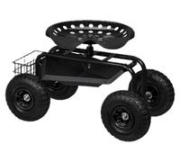 Siège de jardin mobile Relaxdays, réglable en hauteur, 150 kg, espace de rangement, siège à roulettes pour le jardinage, acier, pneus gonflables, noir