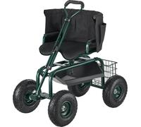 Siège de jardin mobile SucceBuy 810 x 480 x 690/770 mm, assise réglable en hauteur et pivotante à 360°, capacité de charge jusqu'à 180 kg, avec dossier et compartiment à outils, idéal pour le jardin,