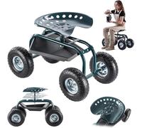 Siège de jardin sur roulettes avec rangement – Banc à genoux mobile et tabouret à roulettes pour le jardinage | Conçu pour protéger le dos et les genoux, capacité de 150 kg, hauteur réglable | Acier (