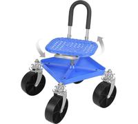 Siège de jardin - Tabouret mobile sur roulettes - Pivotant - Réglable en hauteur - Avec rangement pour outils - Charge maximale : 150 kg - Métal - Bleu