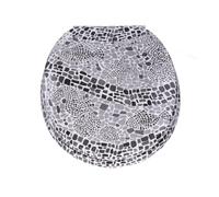 Siège de Toilette avec motif, Abattant pour cuvette WC, fonction de fermeture en douceur, soft close, lunette avec frein de chute, avec noyau en bois ovale, jusqu'à 120 kg, Charnières réglable
