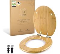 Siège de toilette en bambou premium BENKSTEIN, forme ovale, avec système de fermeture douce et de fixation rapide. Accessoire de toilette, accessoire de salle de bain, accessoire de WC pour salles de