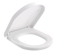 Siège de toilette en forme de D, système de fermeture douce, charnière à 360°, blanc, dimensions : 450 x 361 x 53 mm