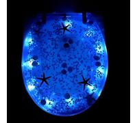 Siège de toilette en résine, Abattant WC en résine, fermeture douce avec veilleuse LED, charnière silencieuse, type U/V/O, bleu, 36 x (40-47) cm