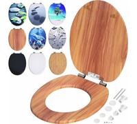 Siège de toilette Famanu avec double mécanisme de fermeture douce - MDF avec noyau en bois, hygiénique, charnières inoxydables