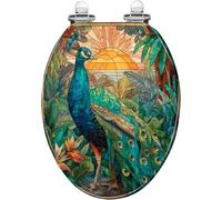 Siège de toilette générique allongé en résine décorative imitation verre | Abattant de toilettes allongé et décoratif en résine, style vitrail, pour une décoration de salle de bain élégante.