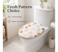 Siège de toilette ovale long avec couvercle en MDF, charnières réglables et options de motifs multiples Motif cœur,Motif chaton,Motif feuilles,Motif marbre,Ciel bleu et nuages blancs,Motif étoile de m