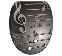 Siège de toilette SANILO® avec système de descente automatique et système de fixation rapide, modèle "Musical Notes". Couvercle de toilette directement du fabricant. Couvercle de toilette, abattant de