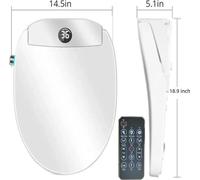 Siège de toilettes avec douchette électrique - 48 cm, prise UE - Ouverture/fermeture automatique avec capteur radar - Eau chaude et séchage à air chaud - Siège chauffant - Télécommande - Blanc