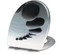 Siège de toilettes en thermodurcissable noir avec fermeture en douceur, forme en O, charnières