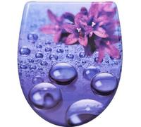 Siège de WC Azomor Lila avec fermeture en douceur et motif gouttes de pluie, pour WC de forme ovale