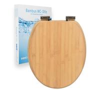 Siège de WC sanicomfort en bambou avec système de fermeture en douceur | Siège de WC en bois véritable | Fermeture en douceur | Antibactérien, résistant, ovale, universel | Charnières en acier inoxyda