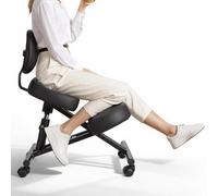 Siège ergonomique à genoux - Tabouret à genoux avec dossier - Réglable en hauteur - En forme de X - Avec roulettes - Rembourrage en mousse épaisse - Soulage la nuque et le dos