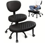 Siège ergonomique pour genoux - Siège de méditation - Siège de bureau - Siège de yoga - Cuir synthétique noir