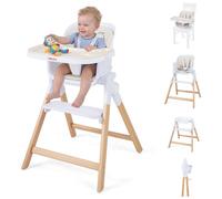 Siège haut 4 en 1 COSTWAY, chaise haute pour bébé et enfant avec plateau, repose-pieds, coussin de siège et ceinture de sécurité pour bébés de 6 à 36 mois, couleur beige