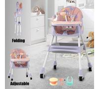 Siège haut pour bébé pliable 3-en-1 - Chaise haute pour bébé - Pour les enfants de 1 à 2 ans - Plateau double couche - Rangement pour jouets - Antidérapant - Rose graffiti