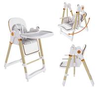 Siège haute pour bébé 2-en-1 avec fonction balancière, harnais de sécurité à 5 points, roues verrouillables, plateau amovible, pliable et réglable en hauteur, blanc