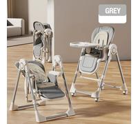 Siège haute pour bébé - 3 en 1 : chaise haute, transat et balancier - Réglage de la hauteur sur 5 positions - Plateau amovible en 2 parties - Pliable - Roulettes verrouillables - Rembourré - Gris