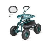 VEVOR Siège de Jardin Roulant Pivotant à 360° Tabouret de Jardinage sur Roues Gonflables 25,4 cm Chariot avec Siège 760x450x960 mm Poignée Extensible Plateau à Outils pour Terrasse Cour Extérieur Vert