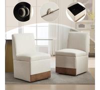Siège multifonctionnel avec fonction pivotante, 4 roulettes et compartiment de rangement - Idéal pour le bureau à domicile et la maison - Lot de 2, Beige