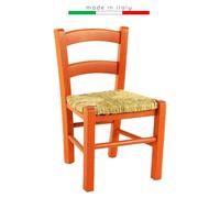 Siège pour enfant en bois avec assise en paille, coloré et durable