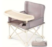 Siège rehausseur pliable et portable pour enfant - Adapté aux 1 à 2 ans - Plateau amovible - Structure en métal - Léger et idéal pour les voyages - Gris