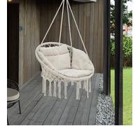 Fauteuil suspendu avec coussin Siège suspendu Indoor Outdoor Chaise suspendue jusqu'à 150 kg Crème