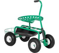 Siège roulant de jardin - Tabouret de jardin à roulettes - Rangement pour outils - Panier de rangement - Pour l'extérieur - Vert