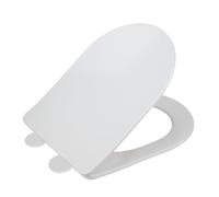 Siège WC Galati, siège de toilette plat en forme de D avec dispositif d'abaissement automatique, en plastique thermodurci, fixation Fix-Clip, blanc mat