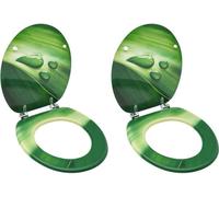 Sièges de toilette avec couvercle 2 pcs MDF Vert Gouttes d'eau