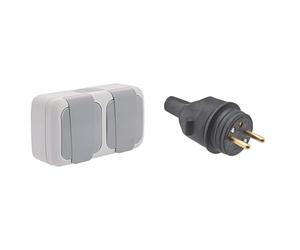 SIEMENS - Étanche Double Prise 2P+T gris & Prise electrique male - Fiche electrique - Prise male - Prise male 220 V - Fiche male - Fiche electrique male - Fiche Male Caoutchouc