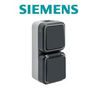 SIEMENS Interrupteur Va-et-Vient avec Prise 2P+T Étanche Gris IP55 - Pose en Saillie