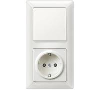 SIEMENS Kit complet avec interrupteur et prise - Insert d'interrupteur, bascule, prise Schuko et cadre double en blanc titane, pour encastré, 5TA2156, 5TG6201,5UB1511, 5TG2552-0