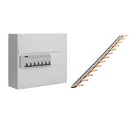 SIEMENS - Tableau électrique pré-équipé 1 rangée 13 modules 6 disjoncteurs 1 interrupteur différentiel & Peigne 13 modules noir/blanc longueur 220mm