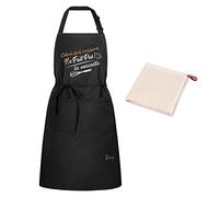 Sienzo Tablier de Cuisine Homme Femme,Imperméable Tabliers avec Poches,Tablier Noir Professionnel pour Barbecue Chef Jardin Café Serveur Restaurant(1x Noir Tablier + 1 X Torchon)
